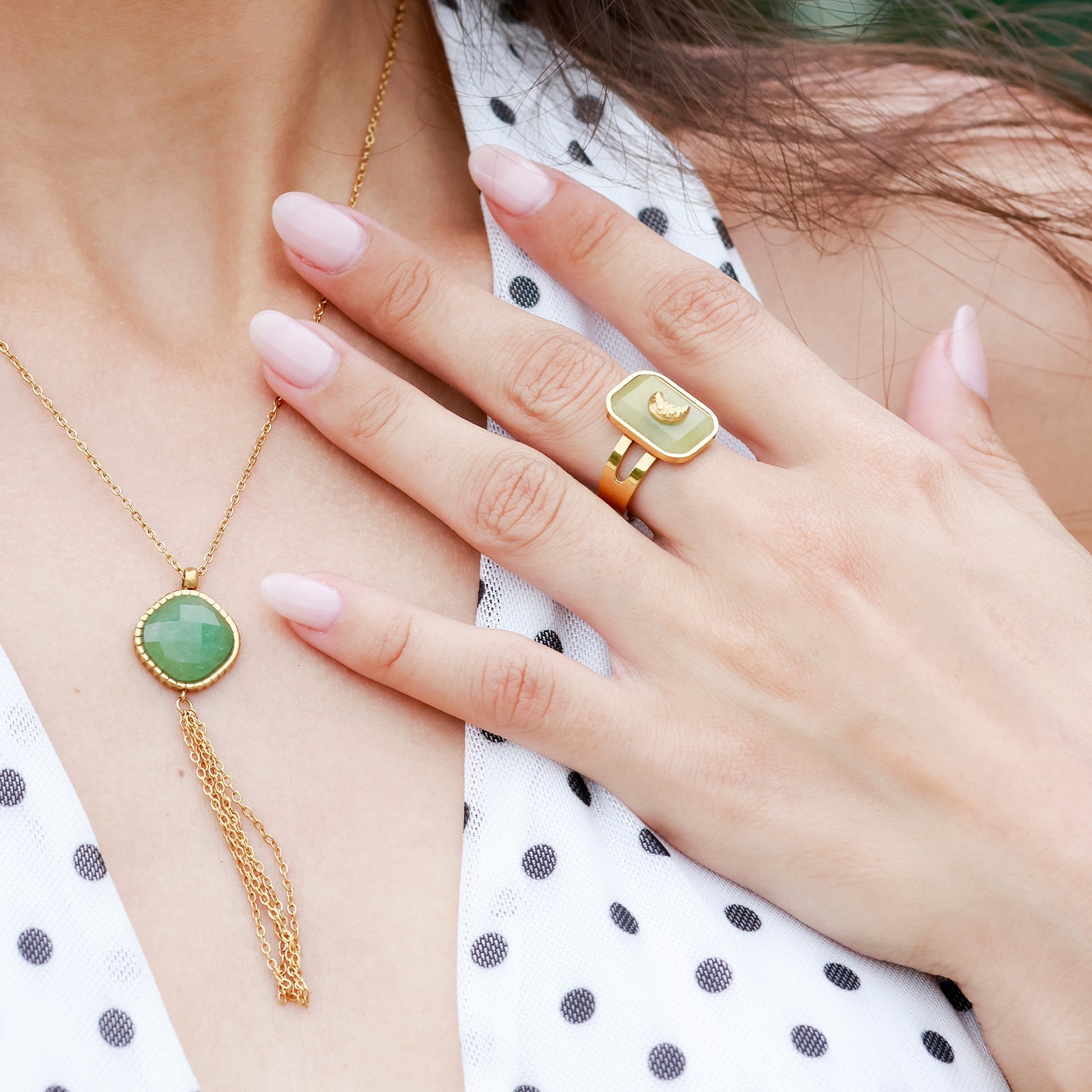 Collier Ondine – Aventurine & Chaines dorées