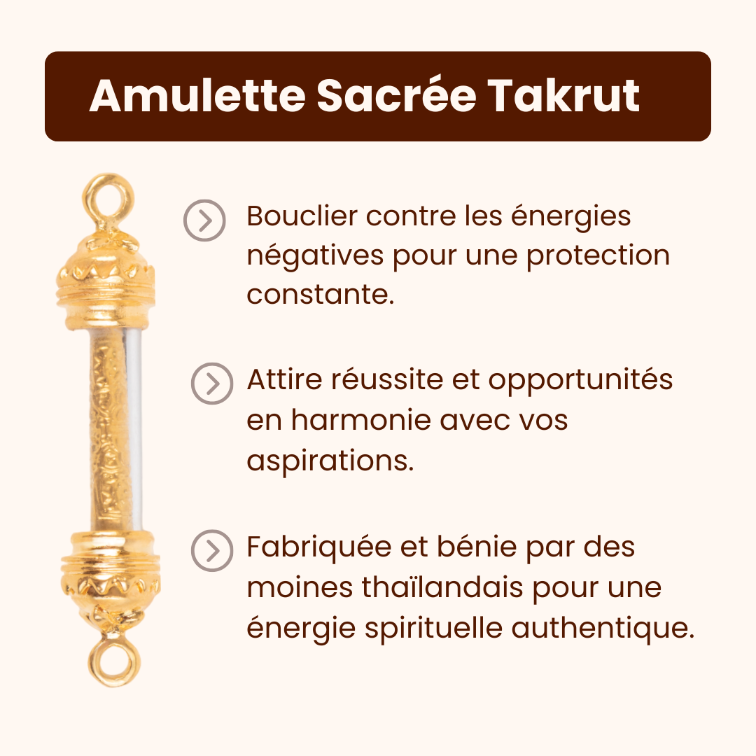 Bracelet en Œil de tigre et Amulette Sacrée Takrut en Or - Protection et Chance