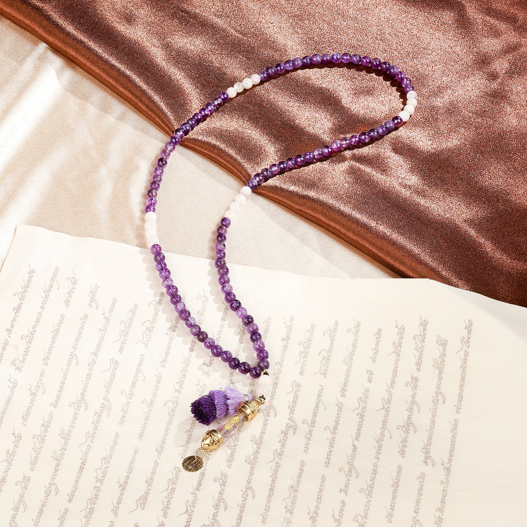 Mala Améthyste & Morganite – Clarté mentale et Libéreration Émotionnelle